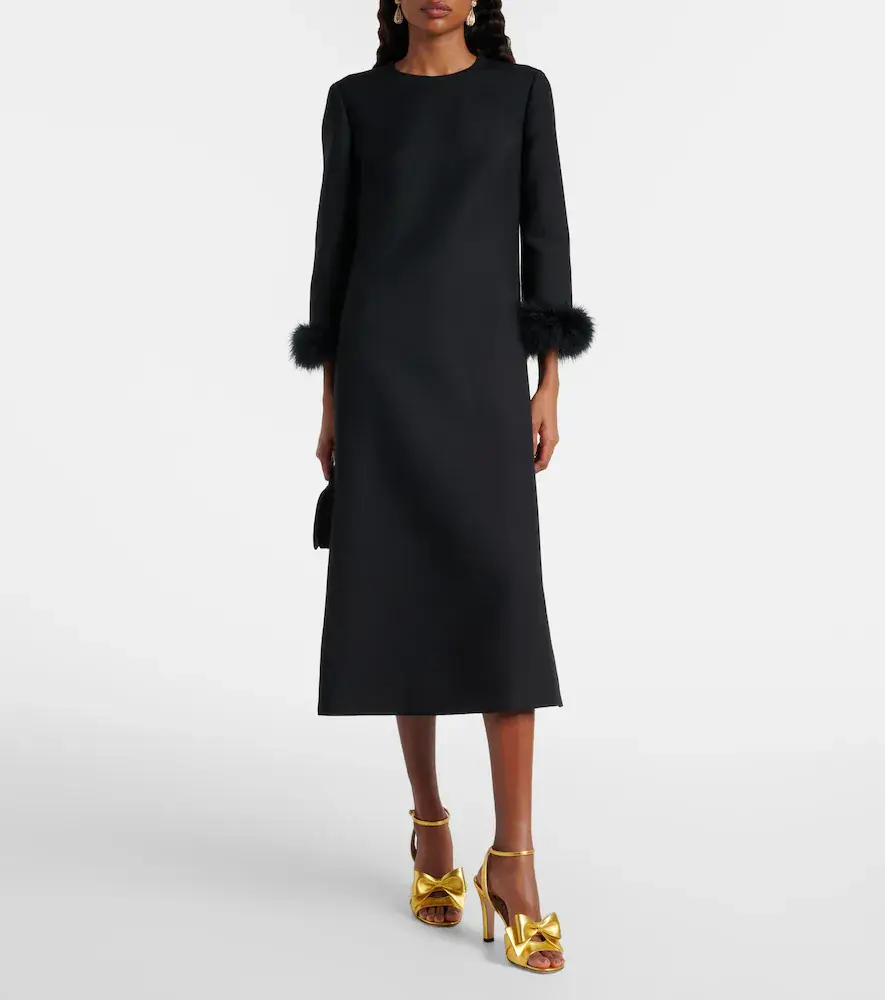 Valentino Garavani Crepe Couture feather-trimmed midi dress | Thumbnail 3
