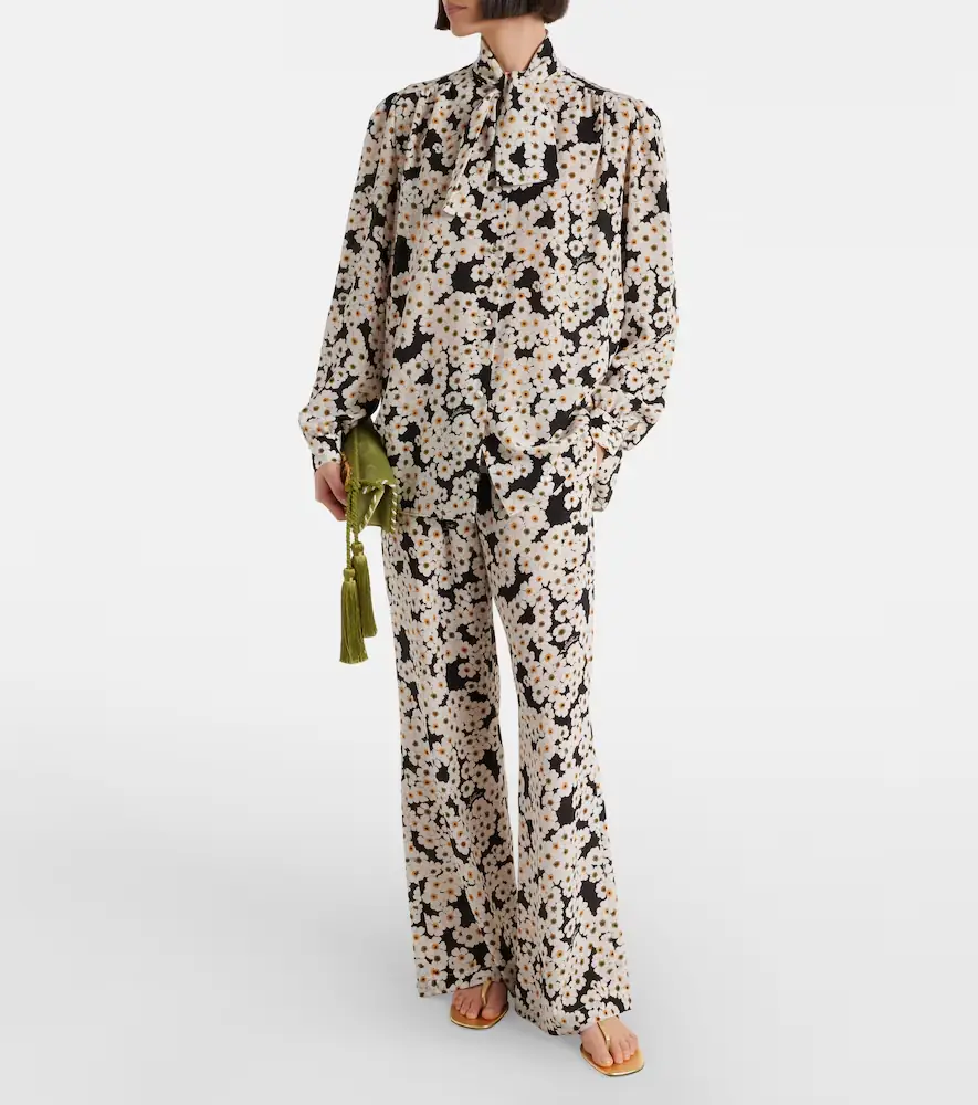 Valentino Floral silk crêpe de chine wide-leg pants | Thumbnail 2 Valentino Floral silk crêpe de chine wide-leg pants | Thumbnail 2