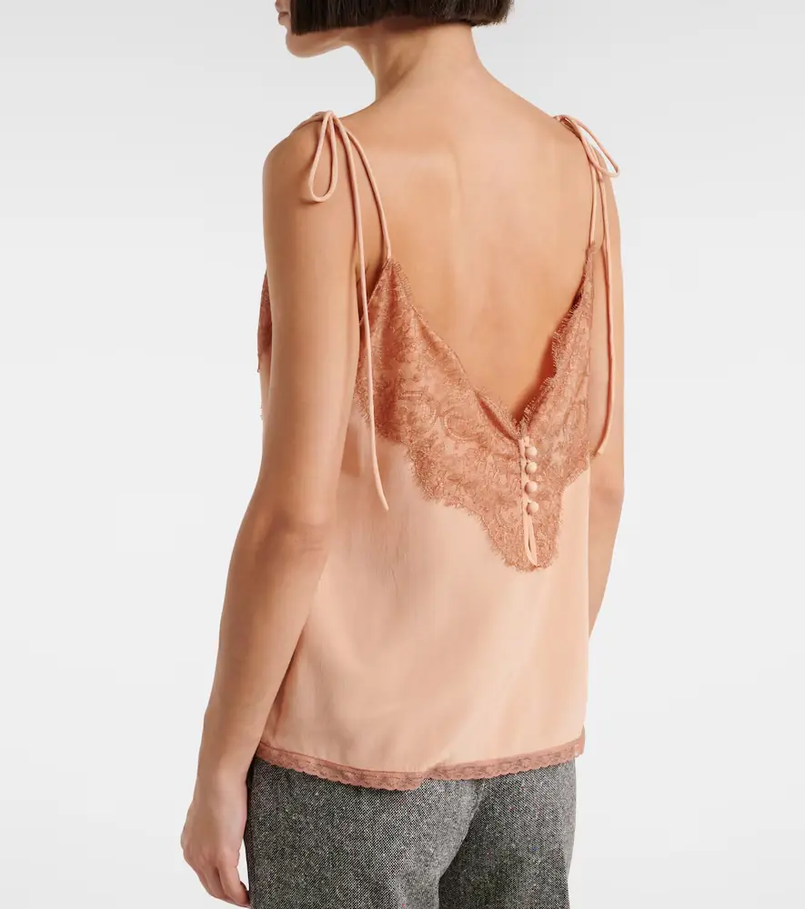 Valentino Lace-trimmed silk crêpe de chine camisole | Thumbnail 3 Valentino Lace-trimmed silk crêpe de chine camisole | Thumbnail 3