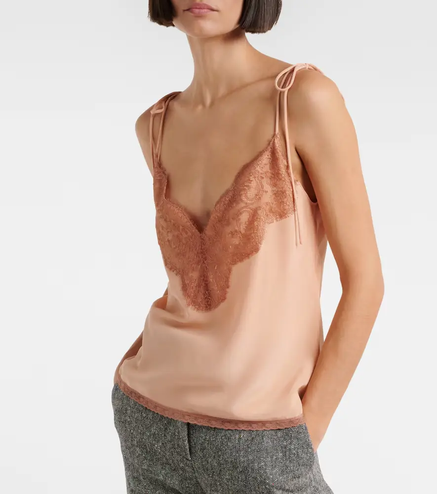 Valentino Lace-trimmed silk crêpe de chine camisole | Thumbnail 5 Valentino Lace-trimmed silk crêpe de chine camisole | Thumbnail 5