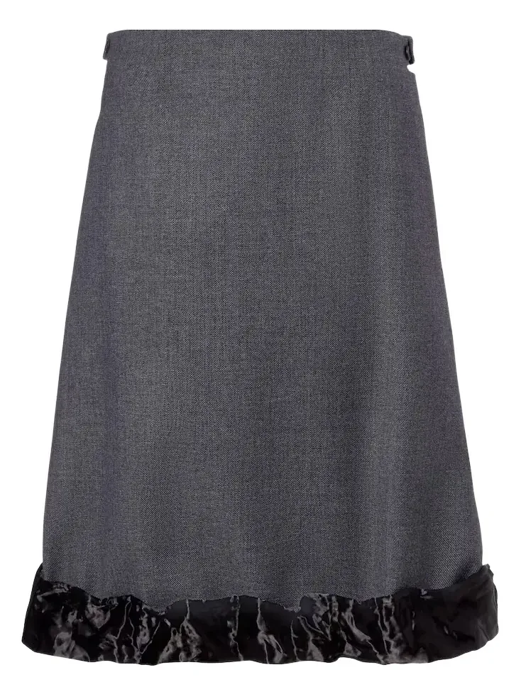 Satin-trimmed wool midi skirt