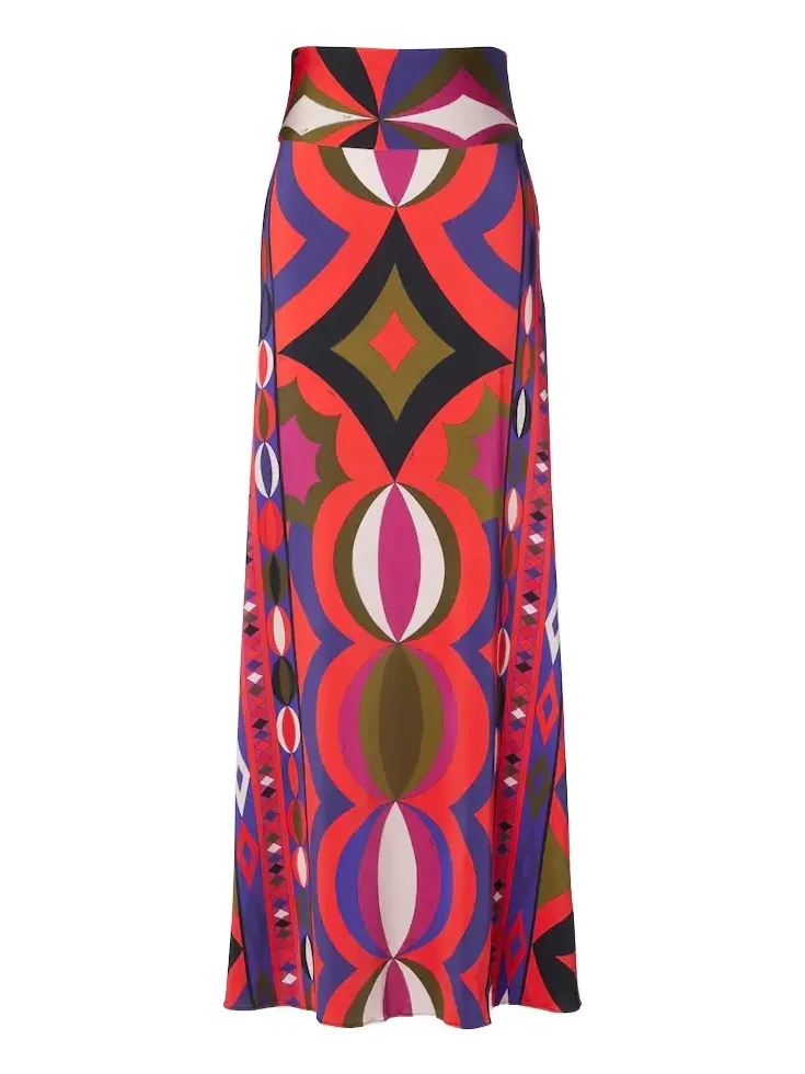 Printed jersey satin maxi skirt