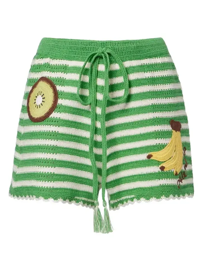 Alémais Embroidered striped cotton shorts Alémais Embroidered striped cotton shorts