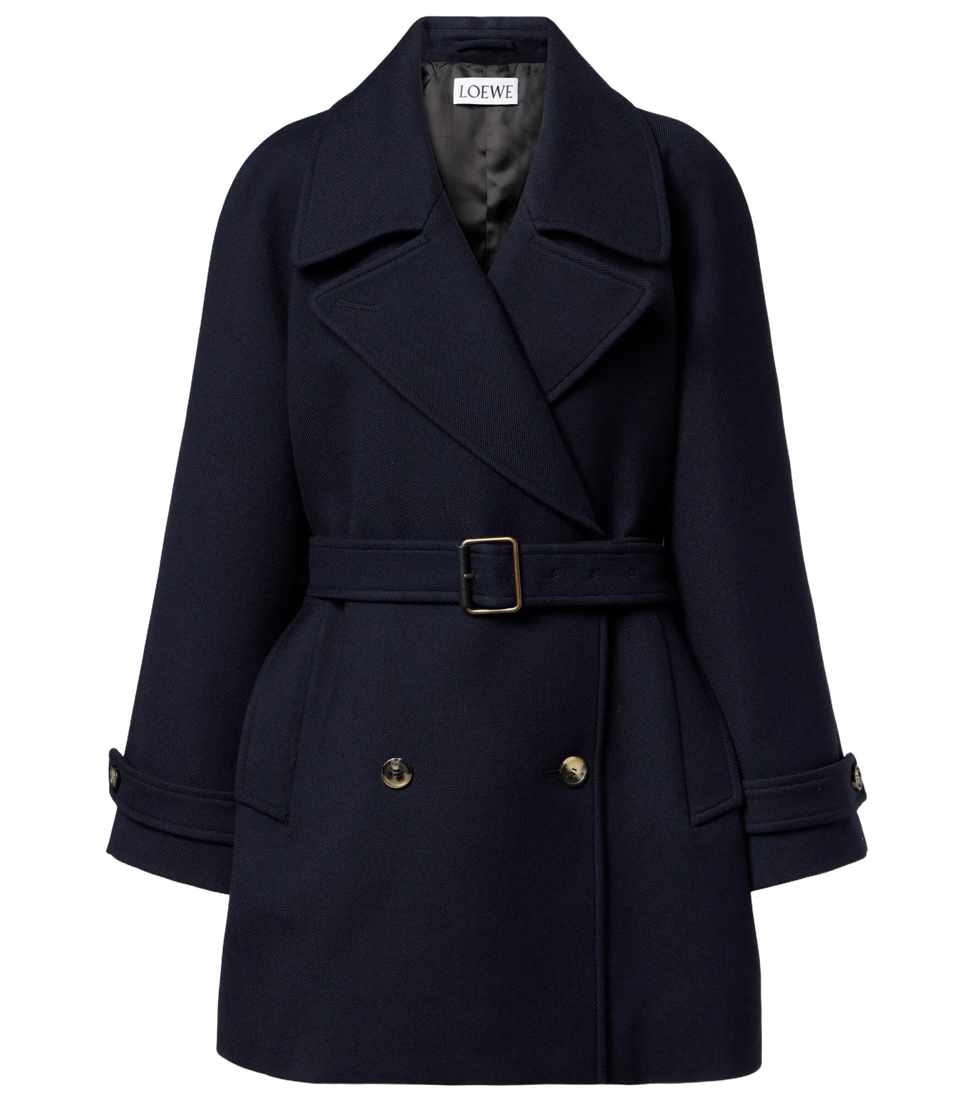 Belted double-breasted wool coat