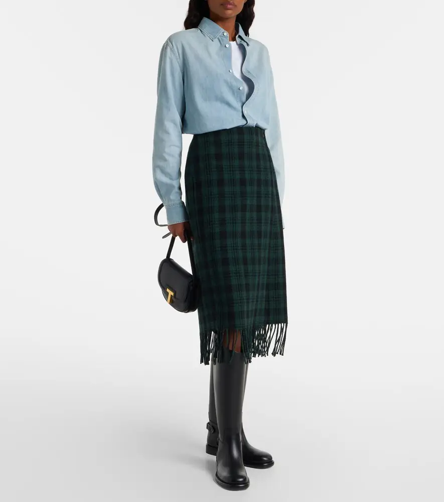 Polo Ralph Lauren Checked fringed wool-blend wrap skirt | Thumbnail 3 Polo Ralph Lauren Checked fringed wool-blend wrap skirt | Thumbnail 3