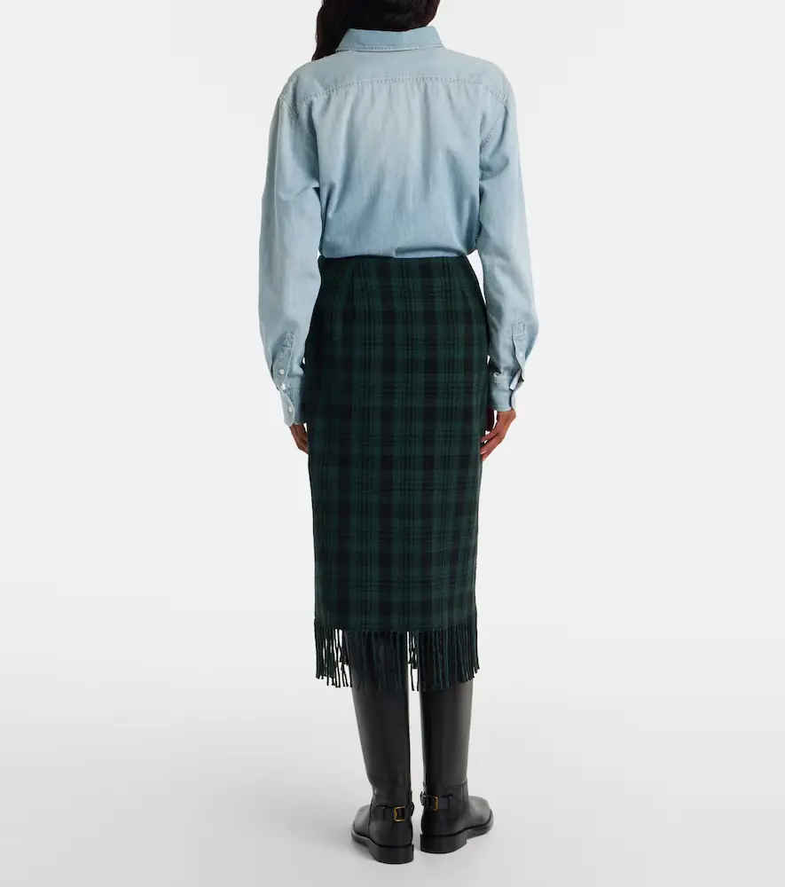 Polo Ralph Lauren Checked fringed wool-blend wrap skirt | Thumbnail 4 Polo Ralph Lauren Checked fringed wool-blend wrap skirt | Thumbnail 4
