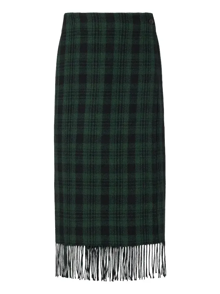 Polo Ralph Lauren Checked fringed wool-blend wrap skirt