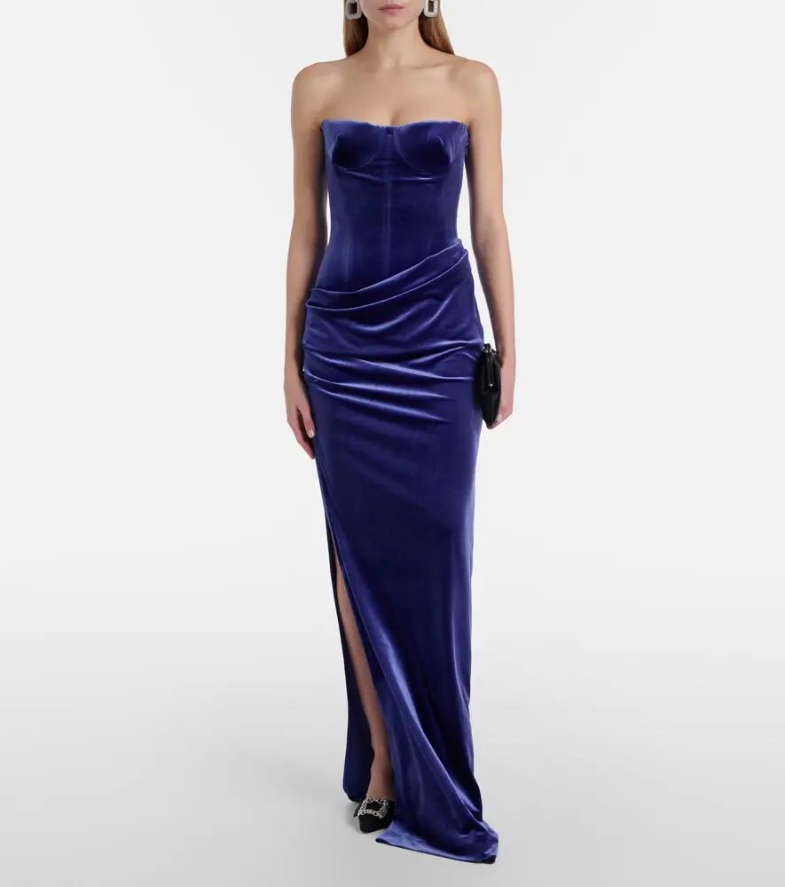 Alex Perry Draped velvet bustier gown | Thumbnail 4