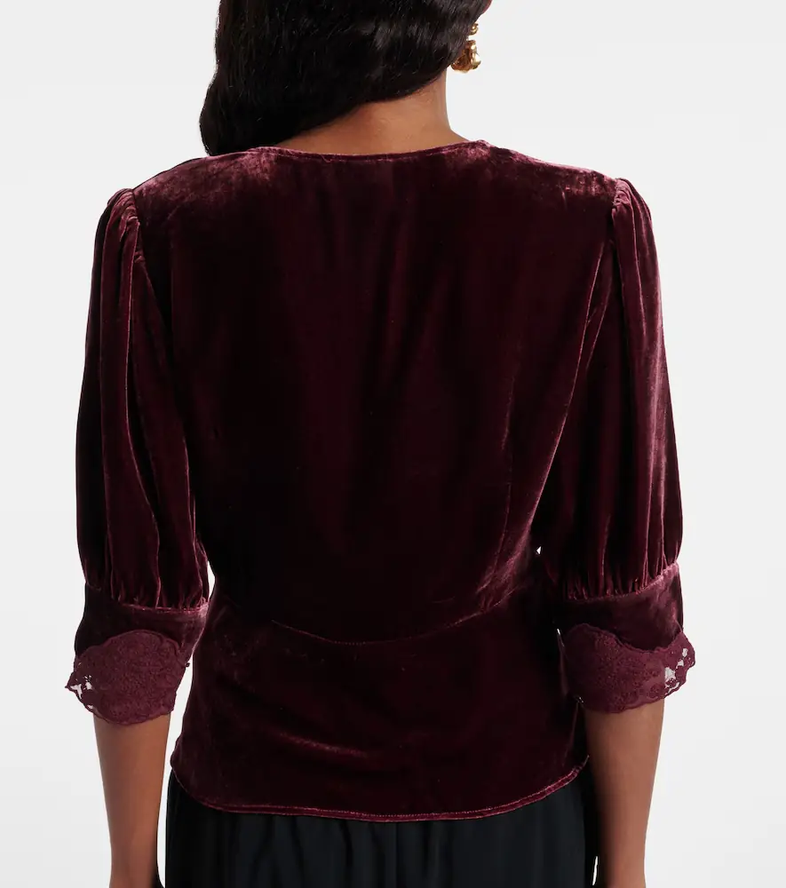 Rixo Amanda lace-trimmed velvet top | Thumbnail 3