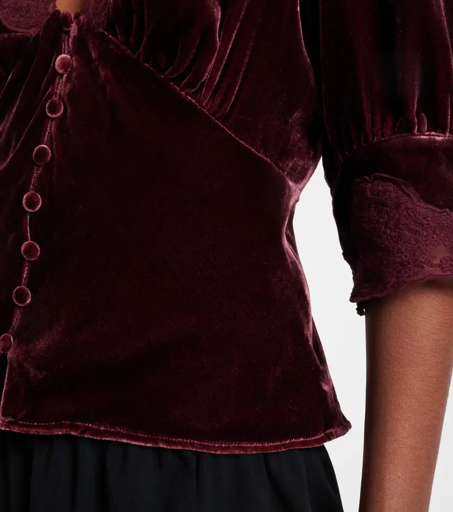 Rixo Amanda lace-trimmed velvet top | Thumbnail 4