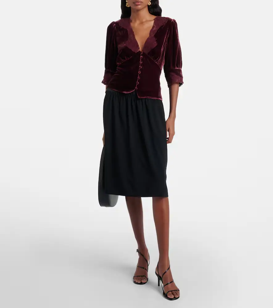 Rixo Amanda lace-trimmed velvet top | Thumbnail 5