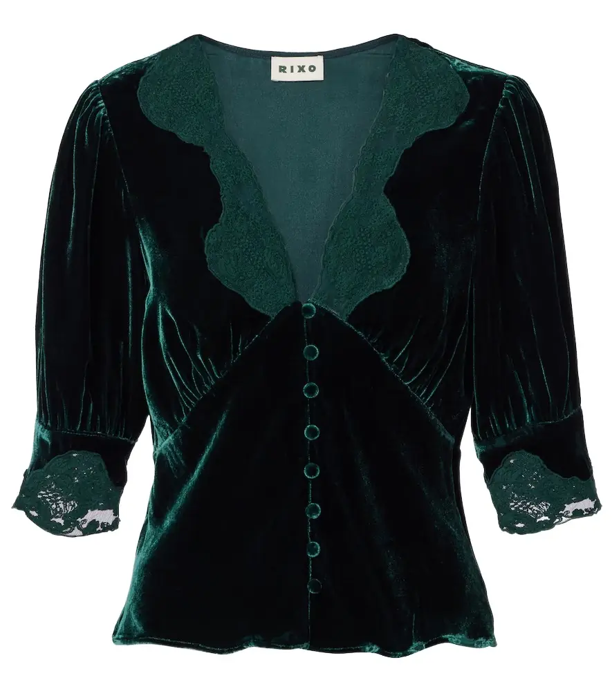 Rixo Amanda lace-trimmed velvet top | Image 1 Rixo Amanda lace-trimmed velvet top | Image 1