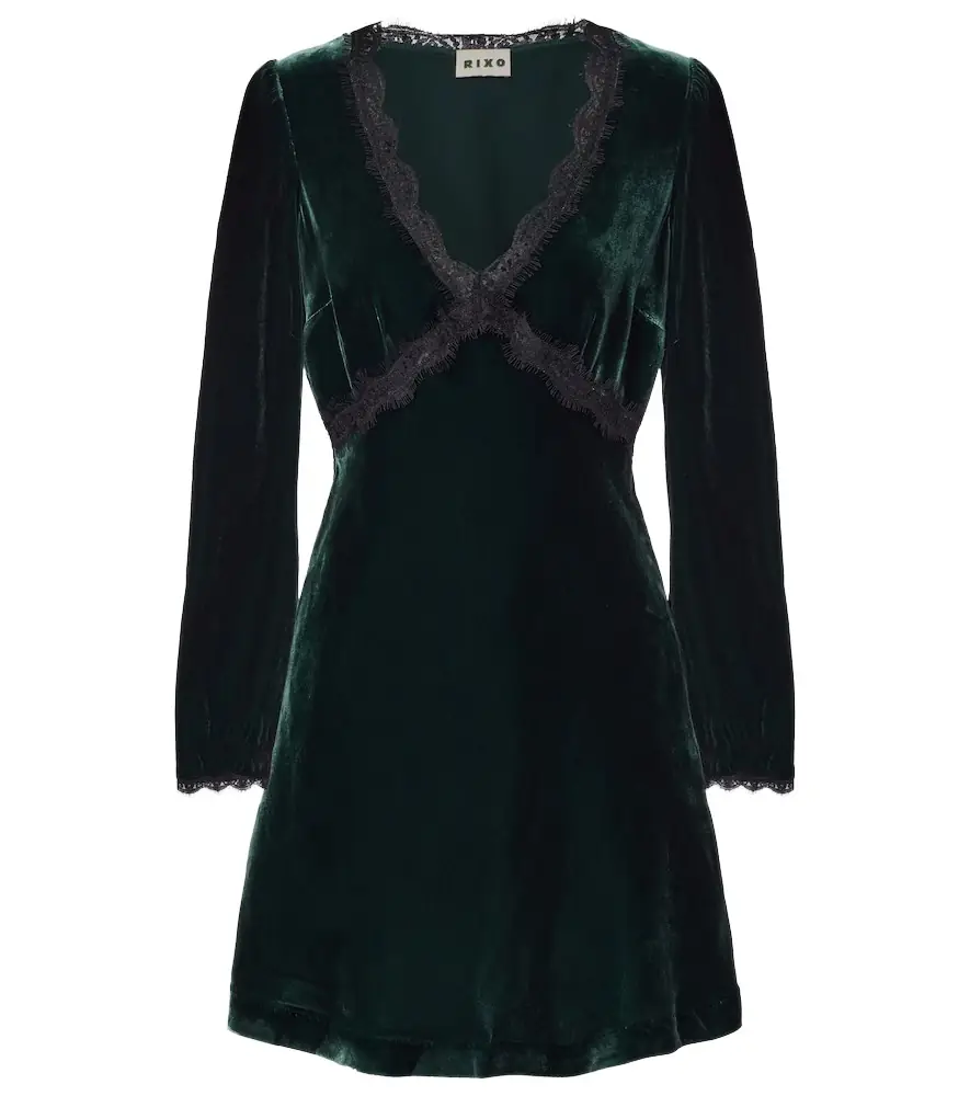 Rixo Macie lace-trimmed velvet minidress | Image 1 Rixo Macie lace-trimmed velvet minidress | Image 1