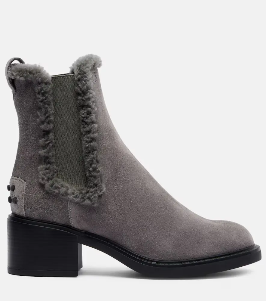 Tod's 60 shearling-trimmed suede ankle boots | Thumbnail 4