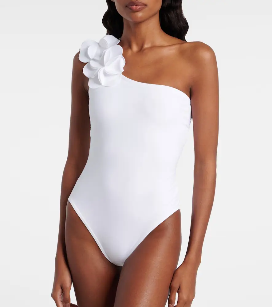Karla Colletto Tess floral-appliqué one-shoulder swimsuit | Thumbnail 4