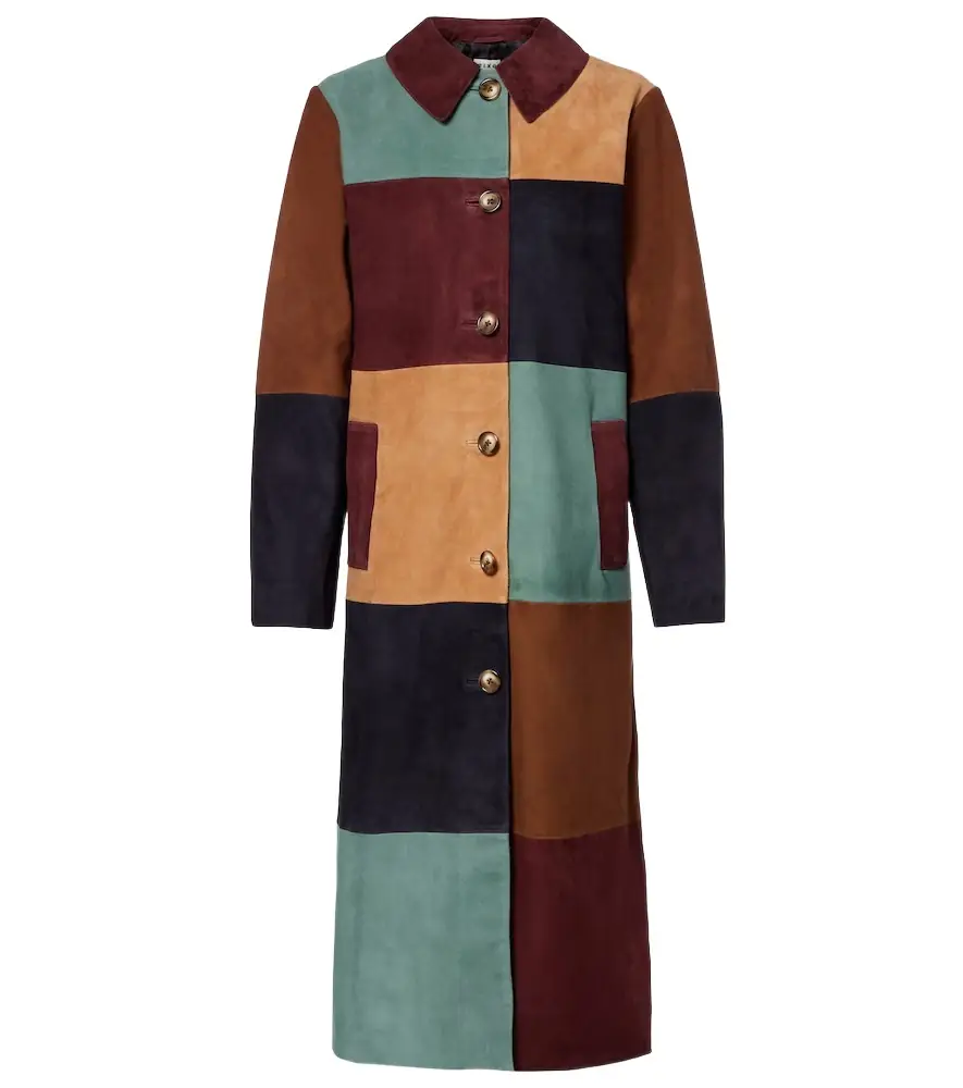 Rixo Patchwork suede coat | Image 1 Rixo Patchwork suede coat | Image 1