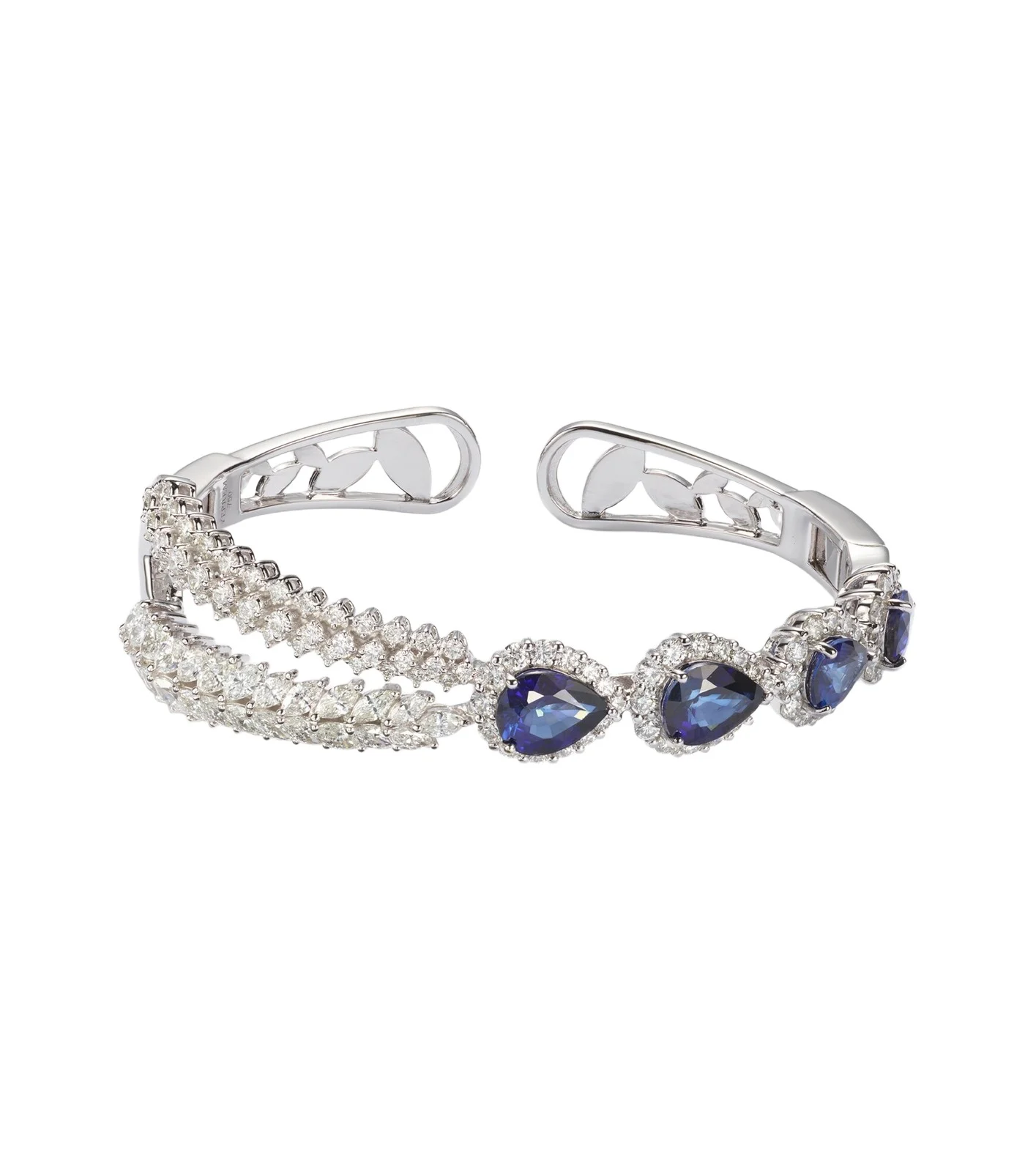 Reign Supreme 18kt white gold cuff bracelet with diamonds and sapphires
