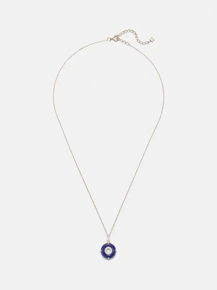 14kt gold pendant necklace with lapis lazuli and diamonds