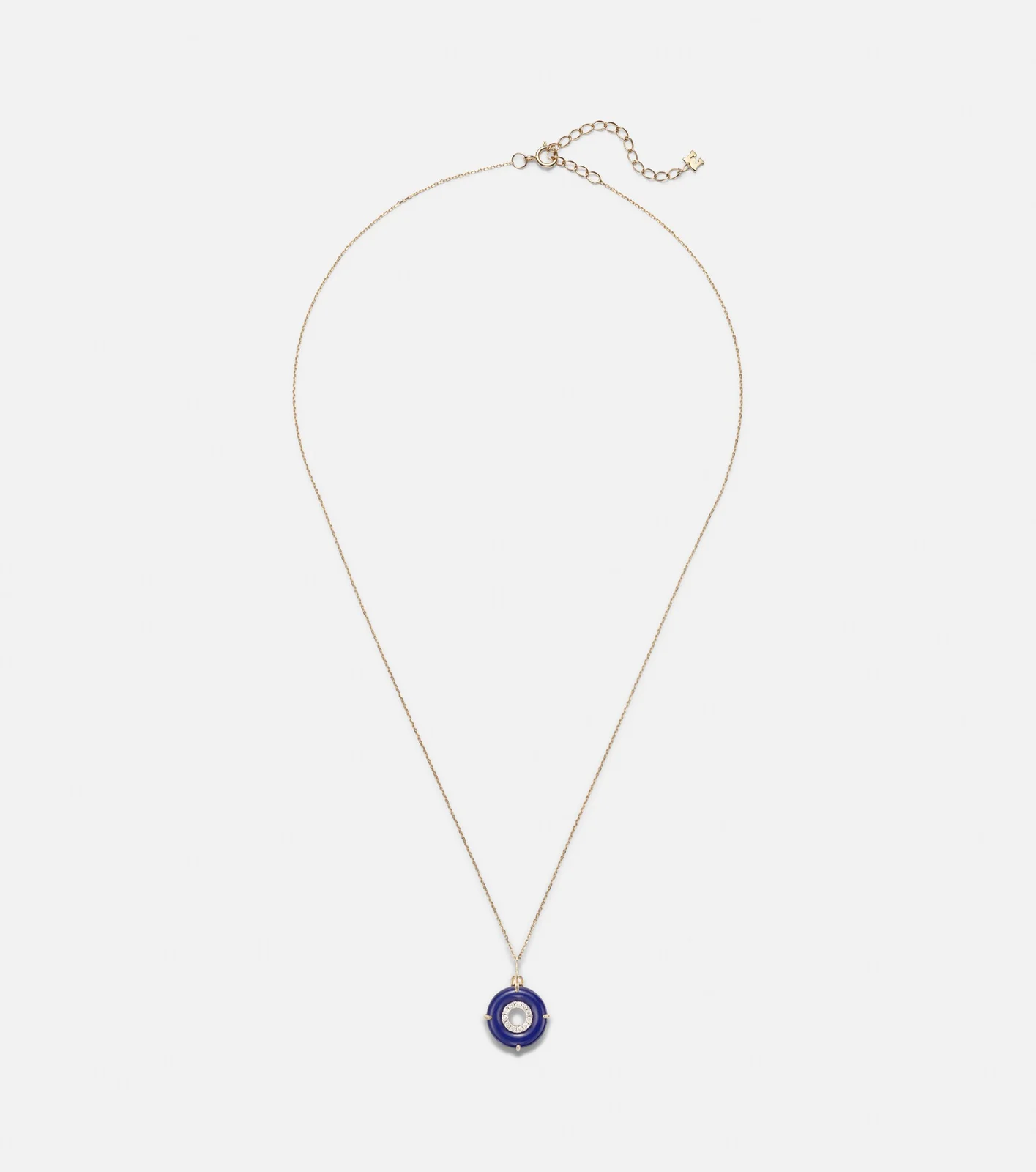 14kt gold pendant necklace with lapis lazuli and diamonds
