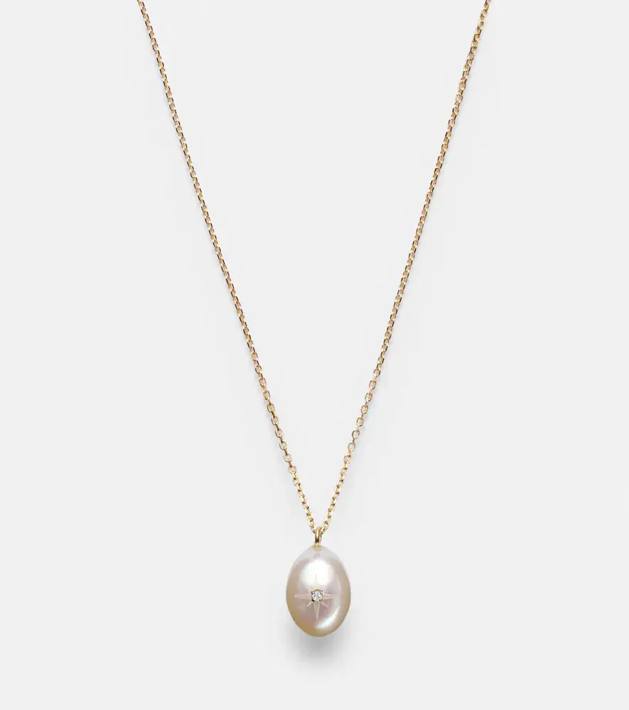 Mateo 14kt gold pendant necklace with pearl and diamond | Thumbnail 3 Mateo 14kt gold pendant necklace with pearl and diamond | Thumbnail 3