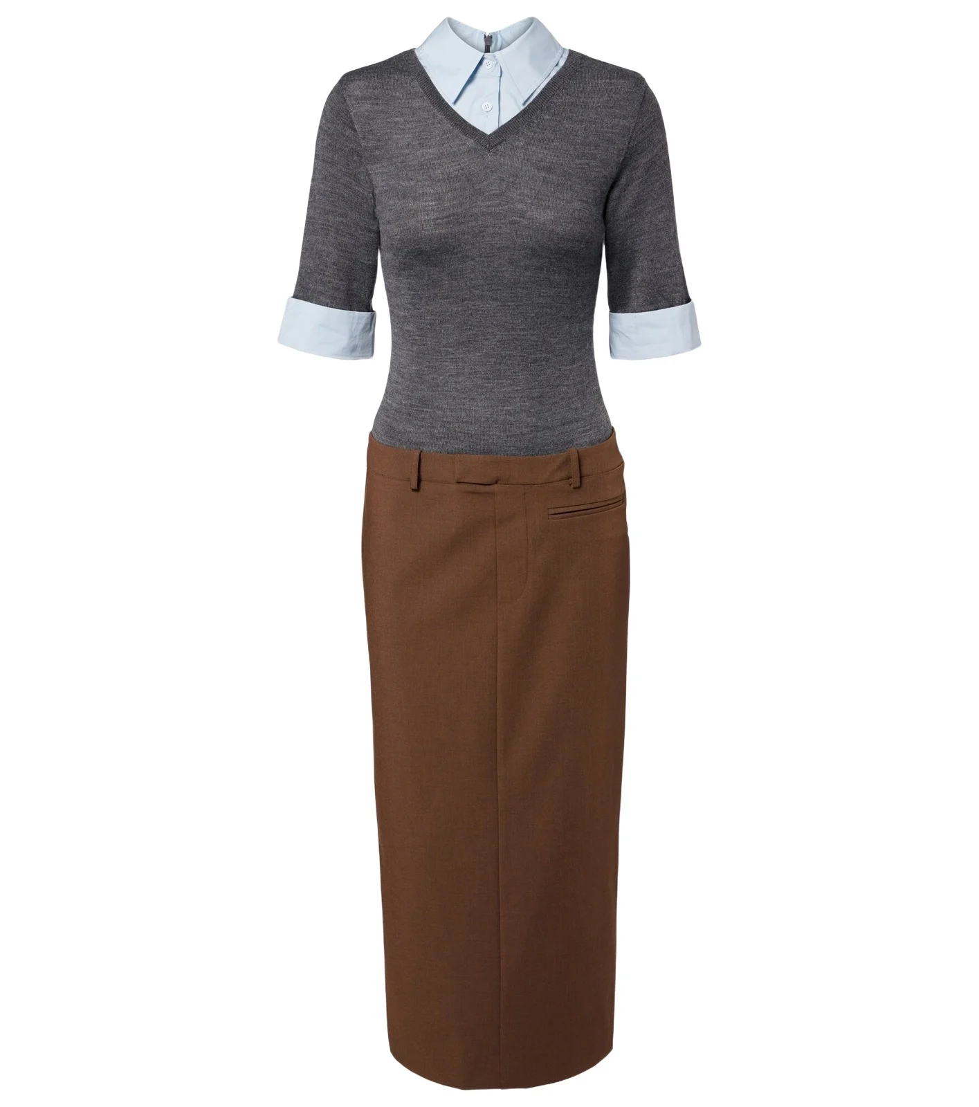 Layered wool-blend midi dress