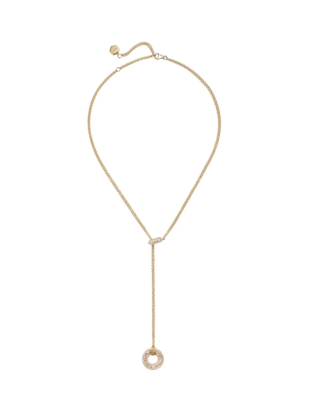 Orbit 18kt gold lariat necklace with diamonds