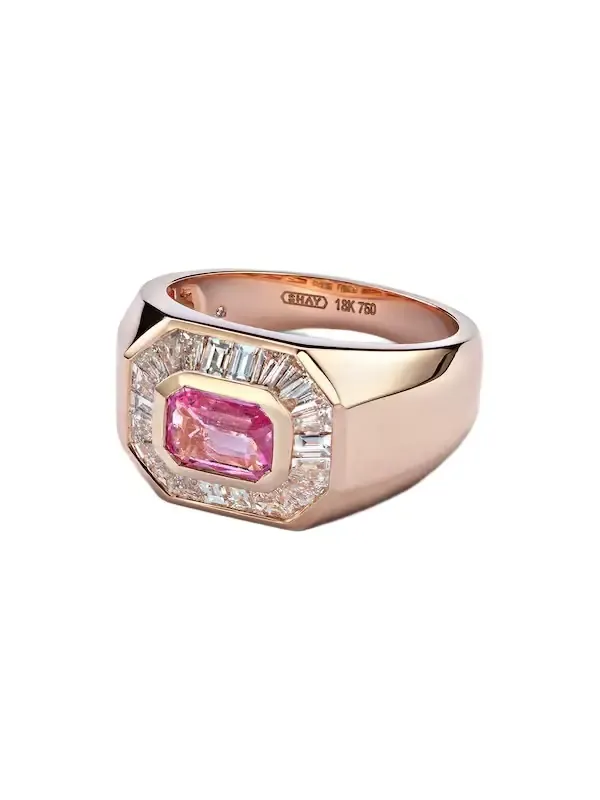 Championship 18kt rose gold ring with sapphire and diamonds