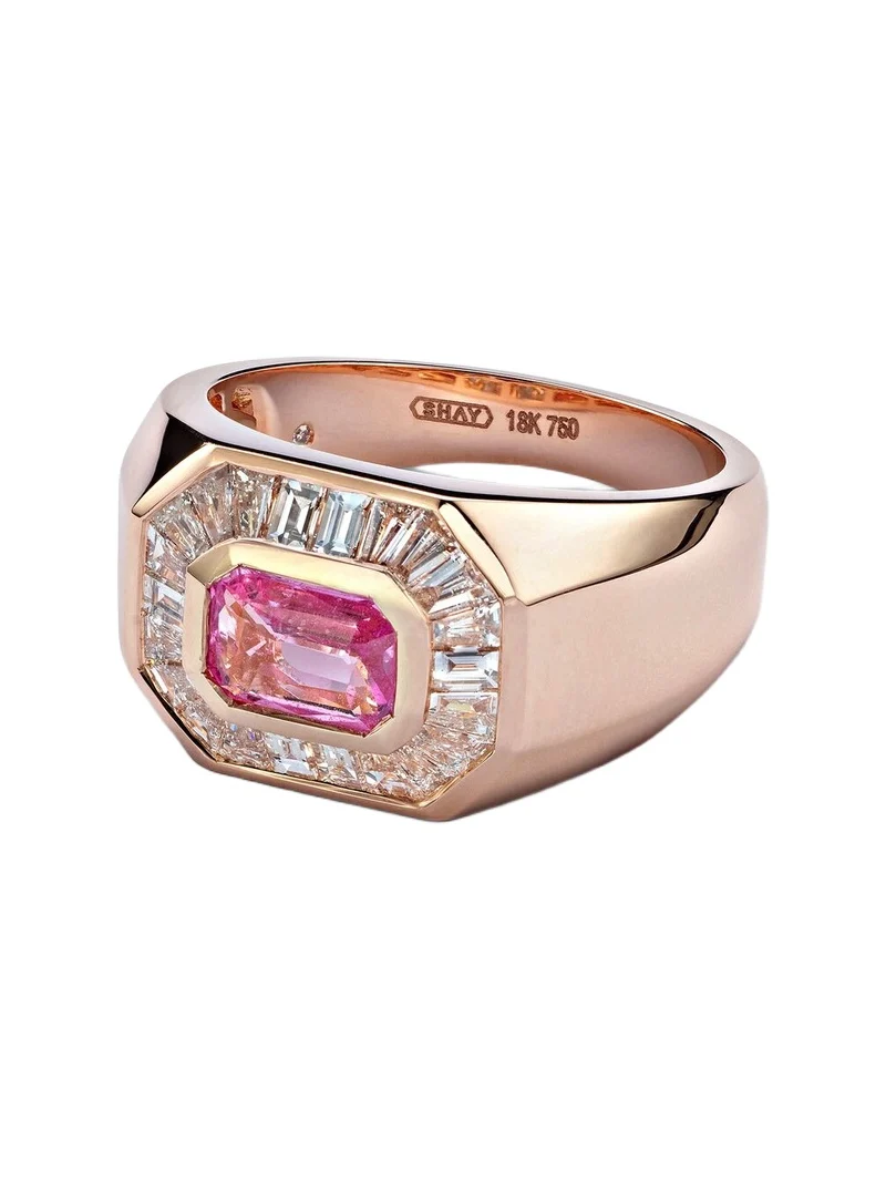Championship 18kt rose gold ring with sapphire and diamonds