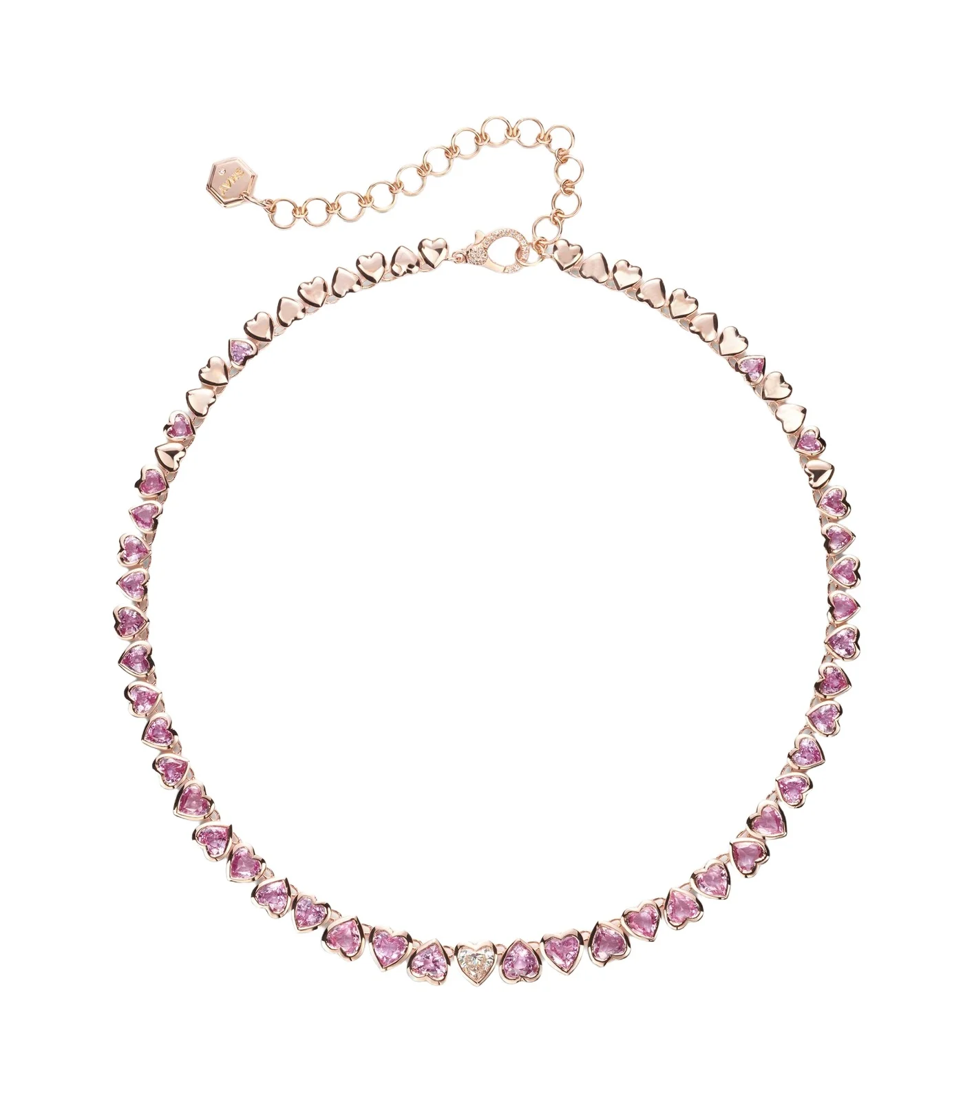 18kt rose gold tennis necklace with sapphires and diamond