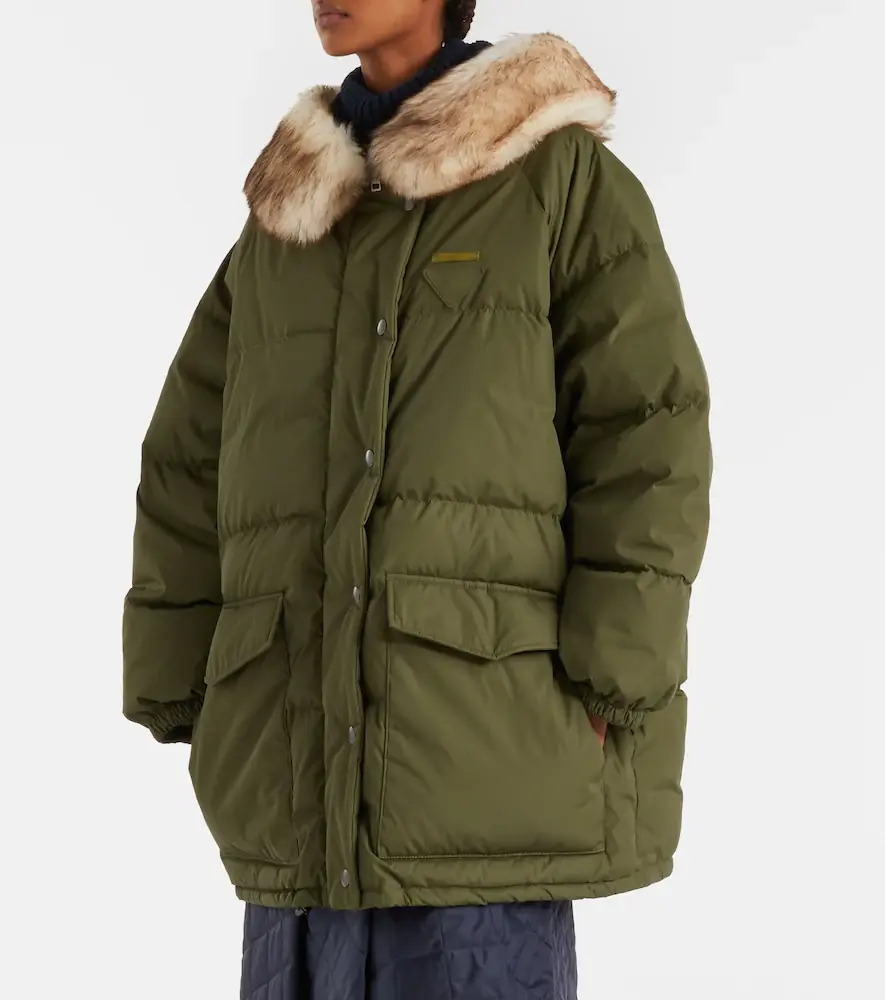 Prada Re-Nylon shearling-trimmed down coat | Thumbnail 3 Prada Re-Nylon shearling-trimmed down coat | Thumbnail 3