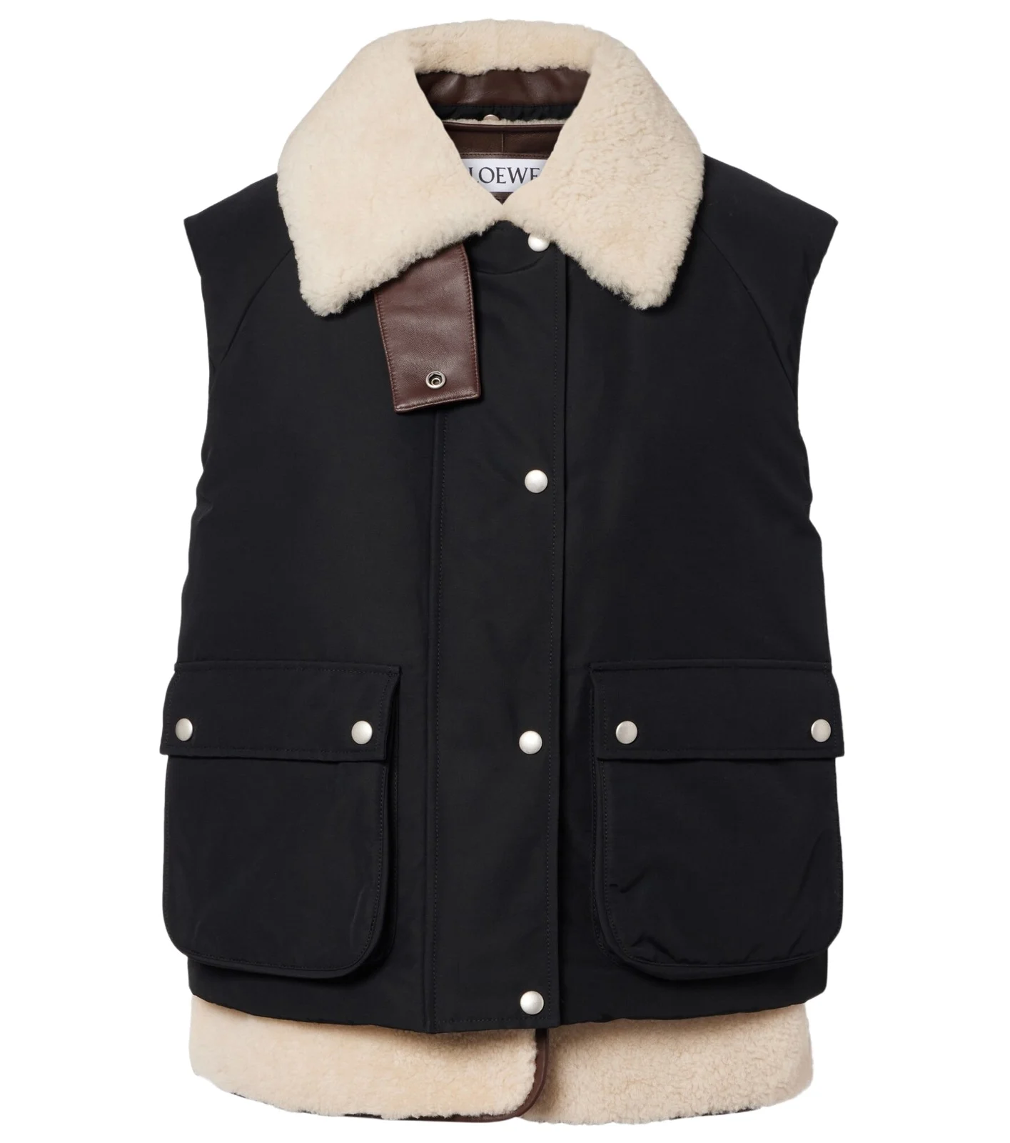 Shearling-trimmed cotton-blend vest Shearling-trimmed cotton-blend vest