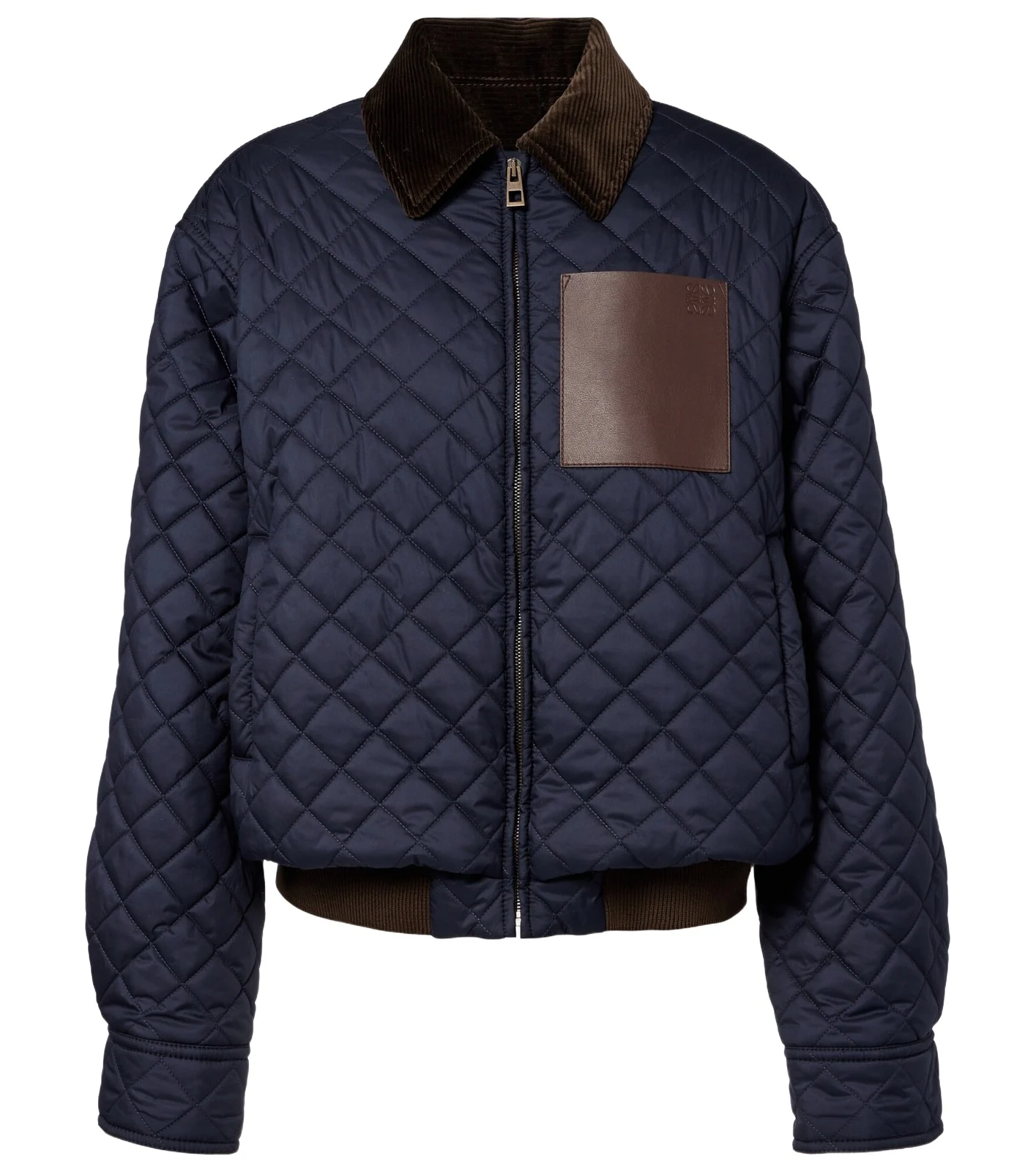 Corduroy-trimmed quilted blouson jacket