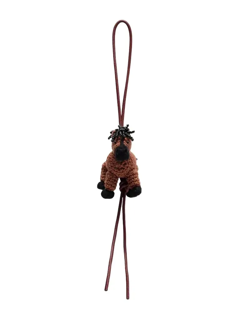 Horse beaded leather-trimmed wool bag charm Horse beaded leather-trimmed wool bag charm
