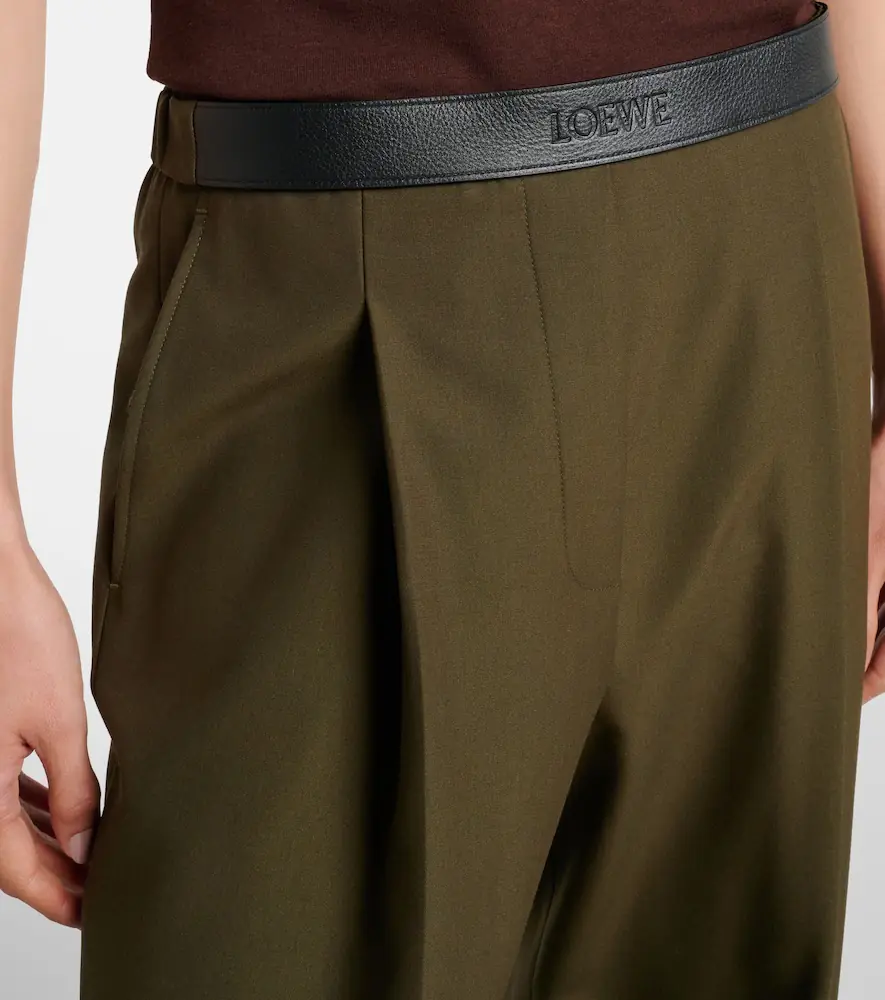 Loewe Leather-trimmed pleated wool flared pants | Thumbnail 2