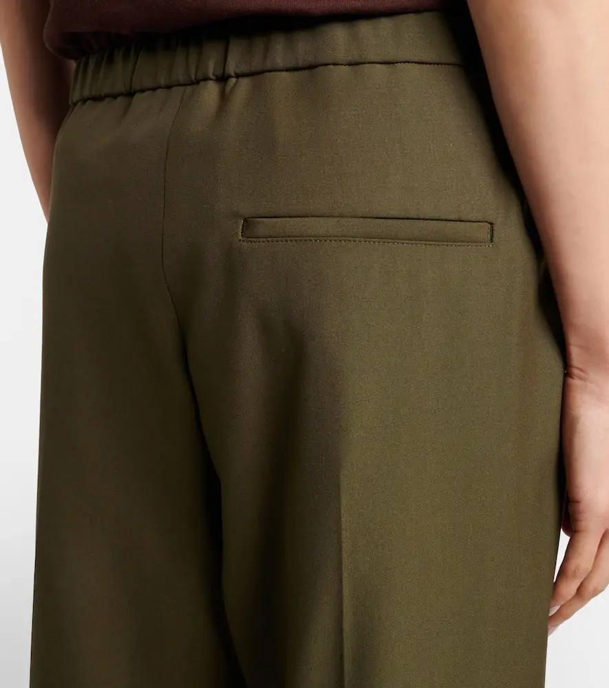 Loewe Leather-trimmed pleated wool flared pants | Thumbnail 3