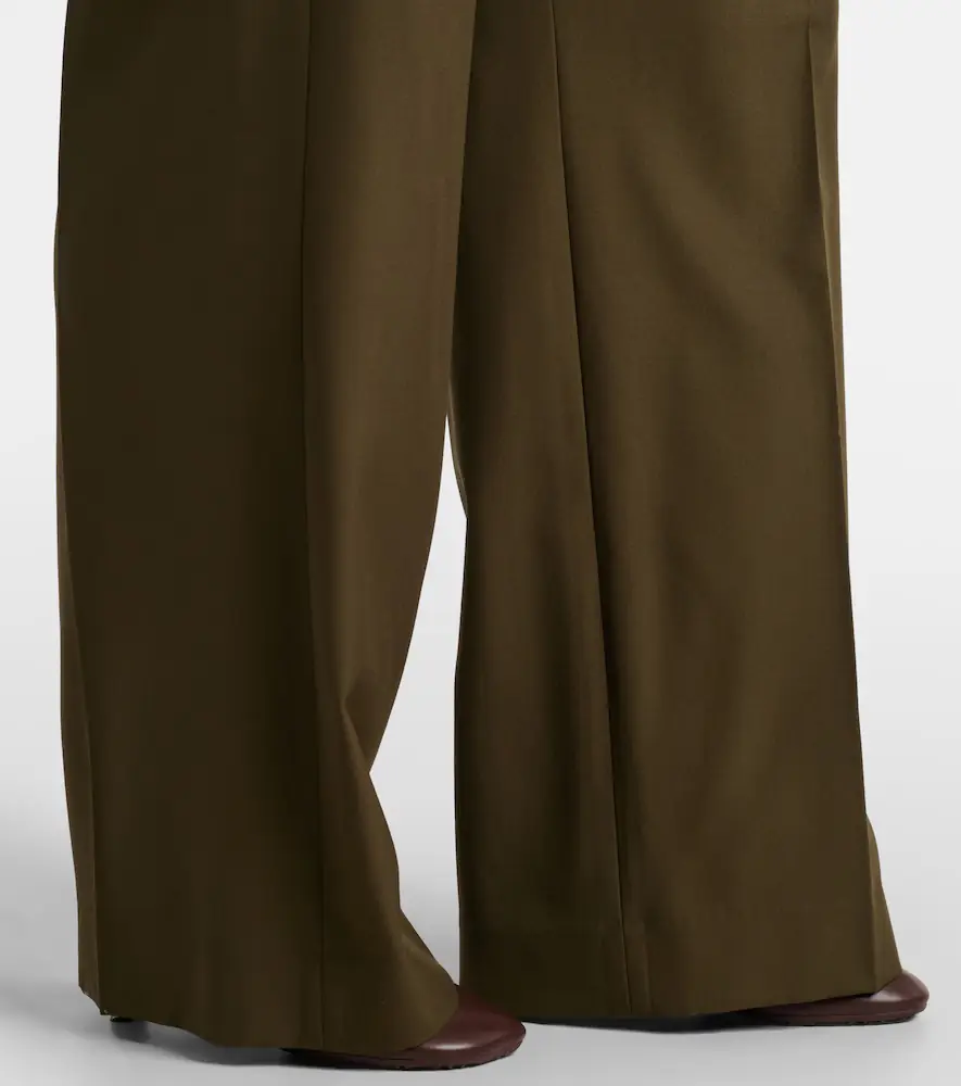 Loewe Leather-trimmed pleated wool flared pants | Thumbnail 4