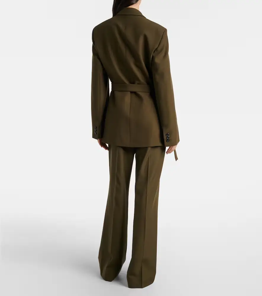Loewe Leather-trimmed pleated wool flared pants | Thumbnail 5