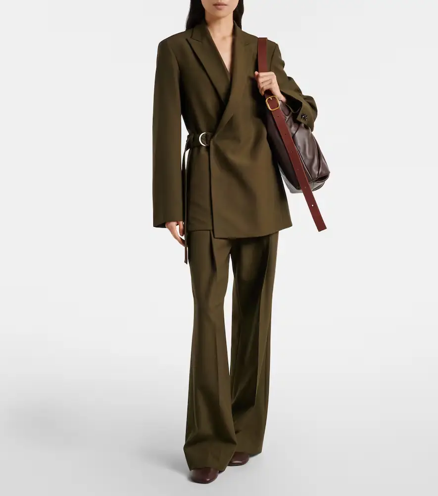 Loewe Leather-trimmed pleated wool flared pants | Thumbnail 6