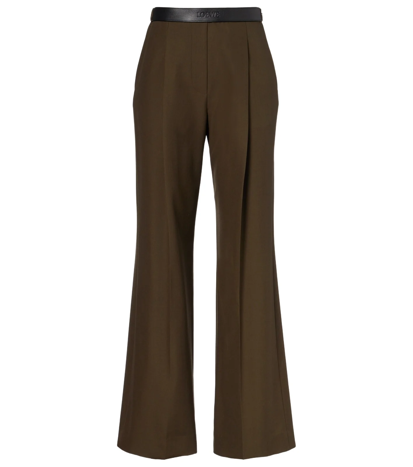 Leather-trimmed pleated wool flared pants Leather-trimmed pleated wool flared pants