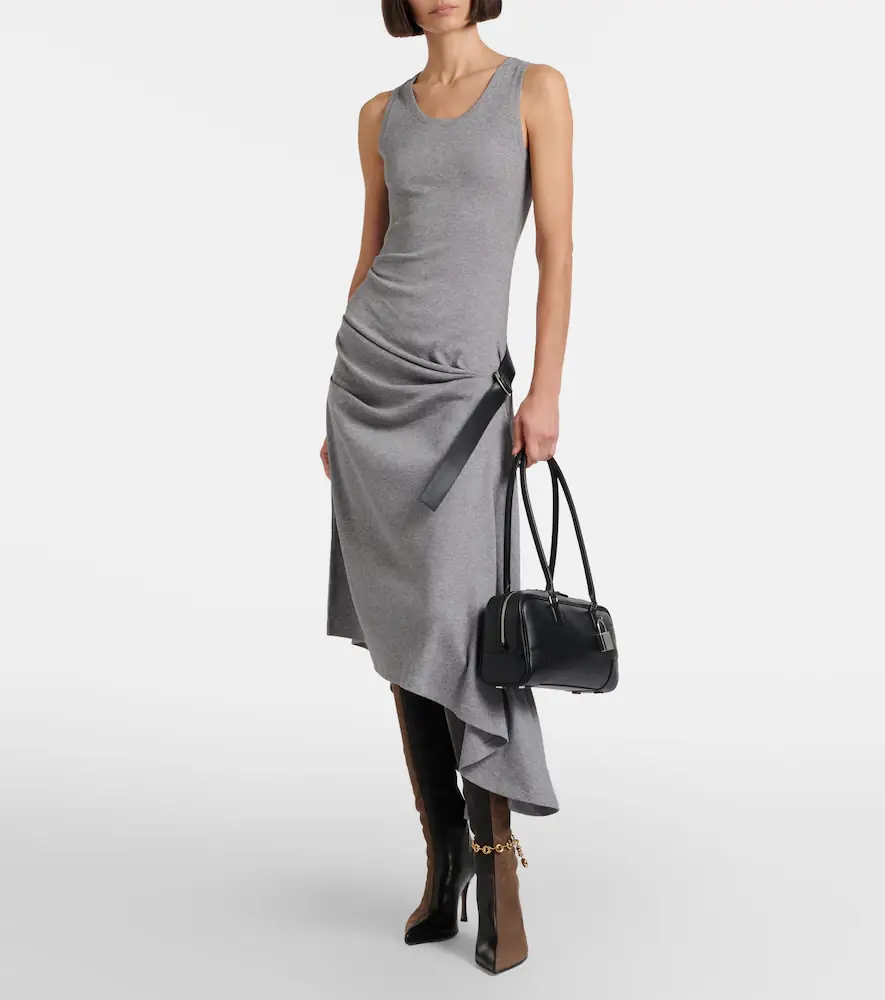 Loewe Belted ribbed-knit draped cotton-blend midi dress | Thumbnail 2