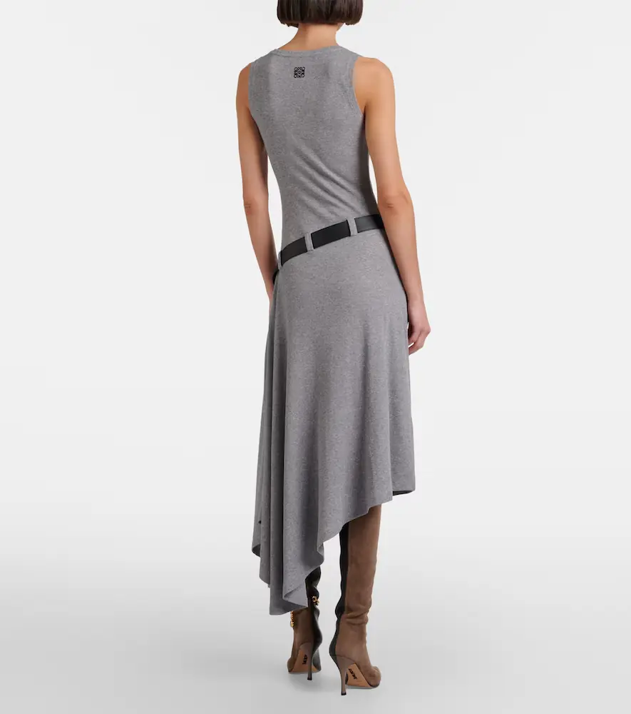 Loewe Belted ribbed-knit draped cotton-blend midi dress | Thumbnail 3