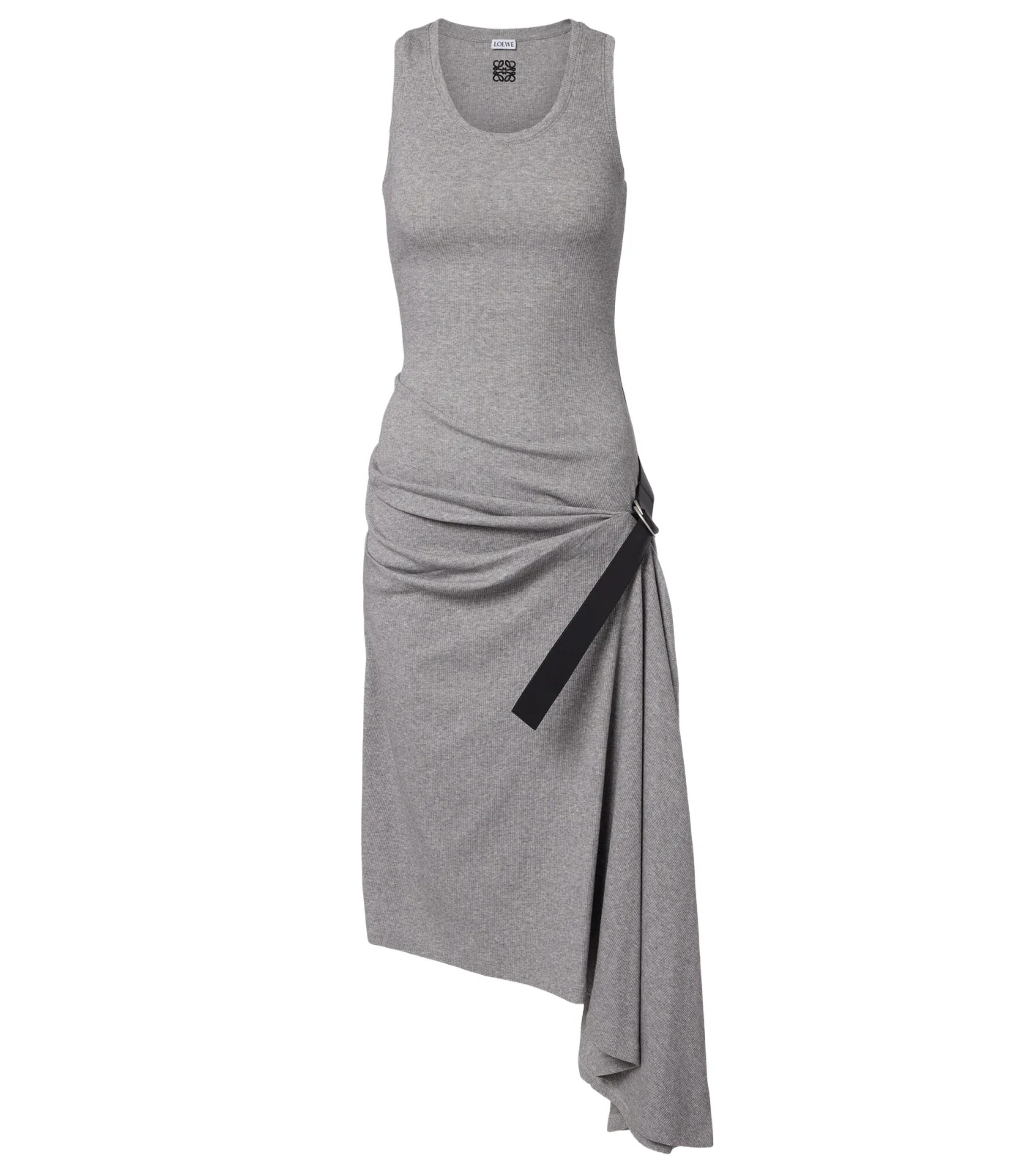 Belted ribbed-knit draped cotton-blend midi dress Belted ribbed-knit draped cotton-blend midi dress