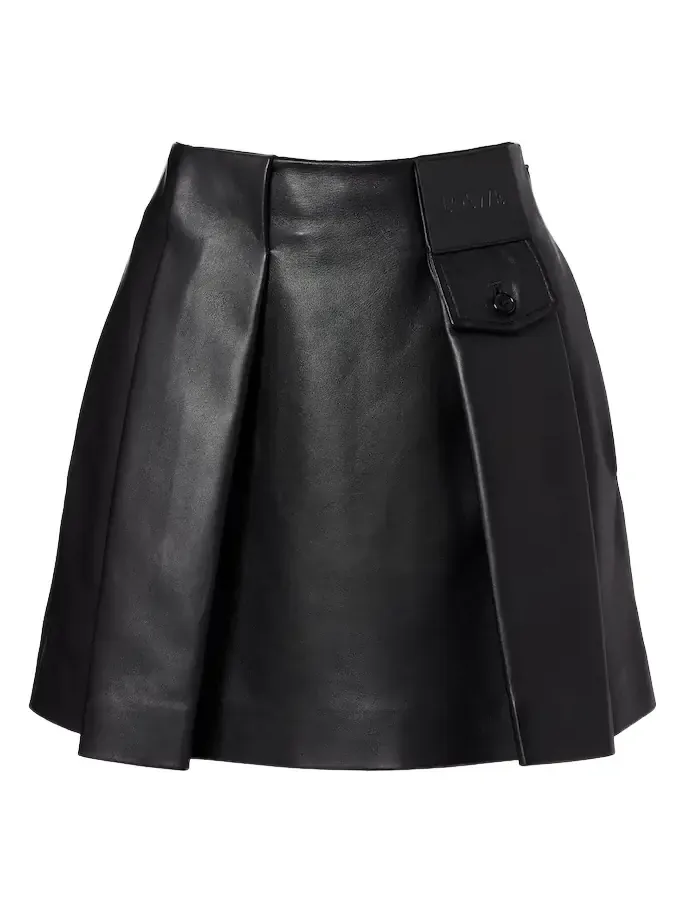 Pleated leather miniskirt