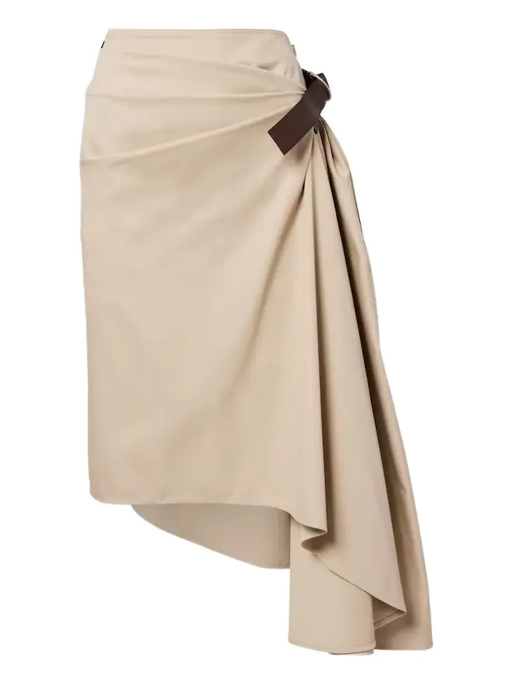 Leather-trimmed cotton and silk midi skirt Leather-trimmed cotton and silk midi skirt