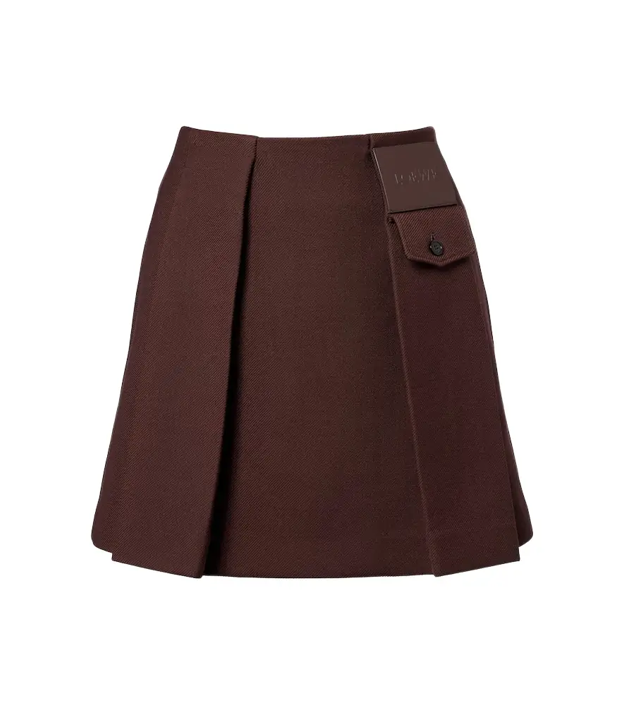 Loewe Leather-trimmed pleated wool and silk miniskirt | Image 1 Loewe Leather-trimmed pleated wool and silk miniskirt | Image 1