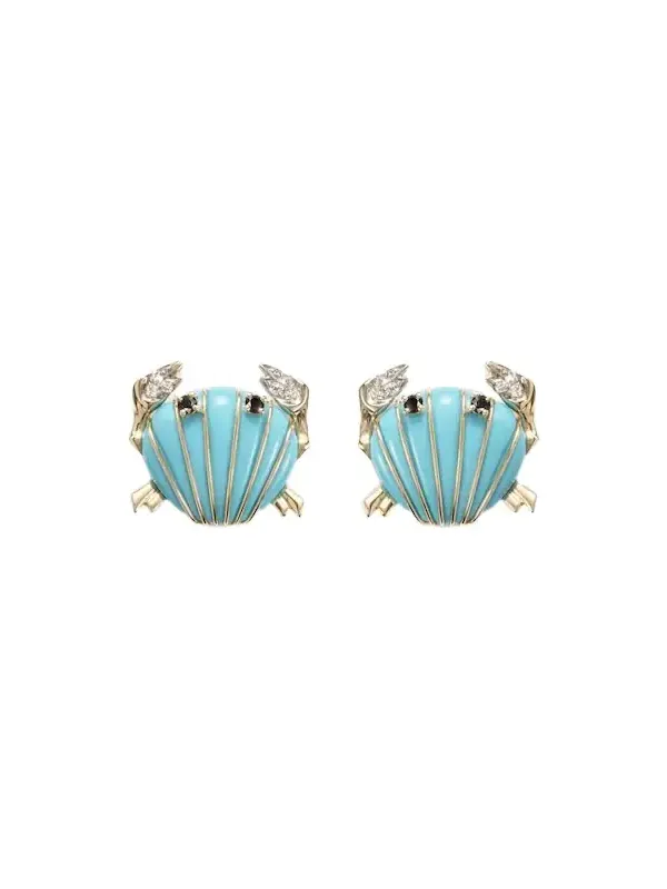 Yvonne Léon Crabe Coquillage 9kt gold earrings with gemstones