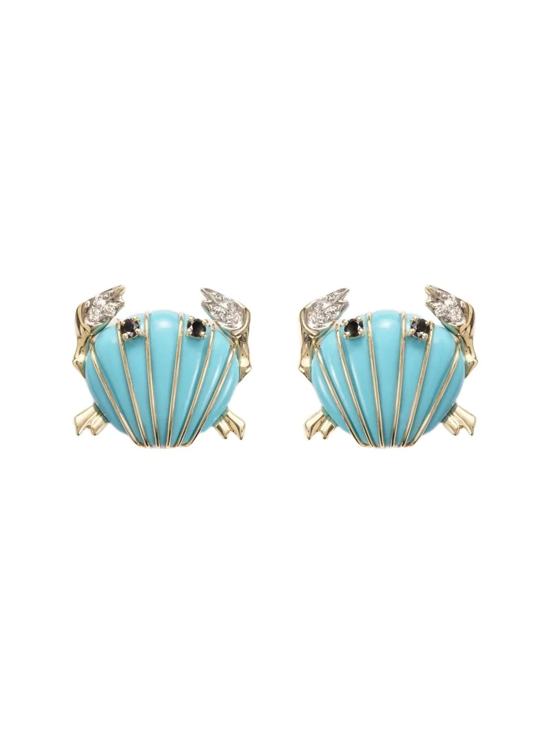 Crabe Coquillage 9kt gold earrings with gemstones