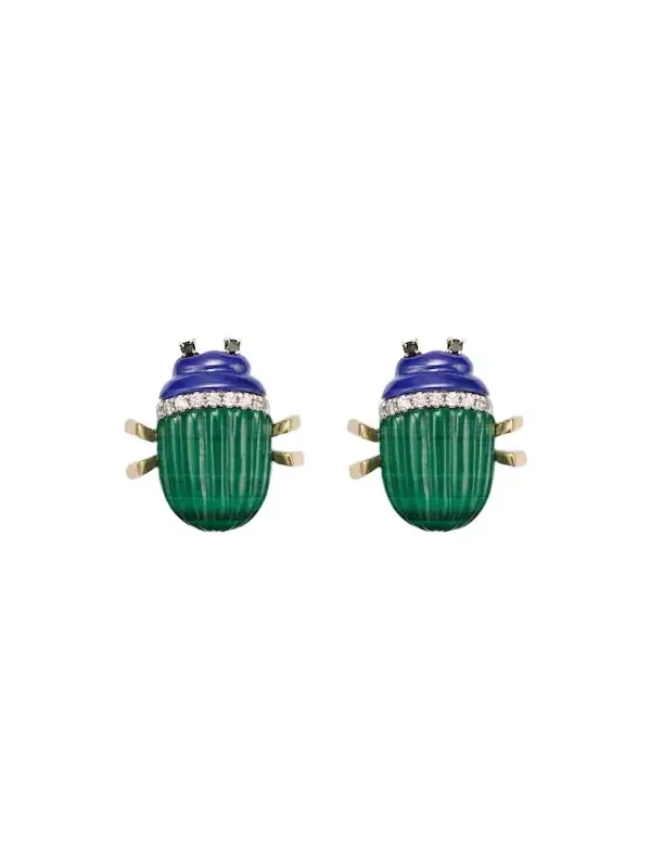 Yvonne Léon Scarabée 9kt gold earrings with gemstones