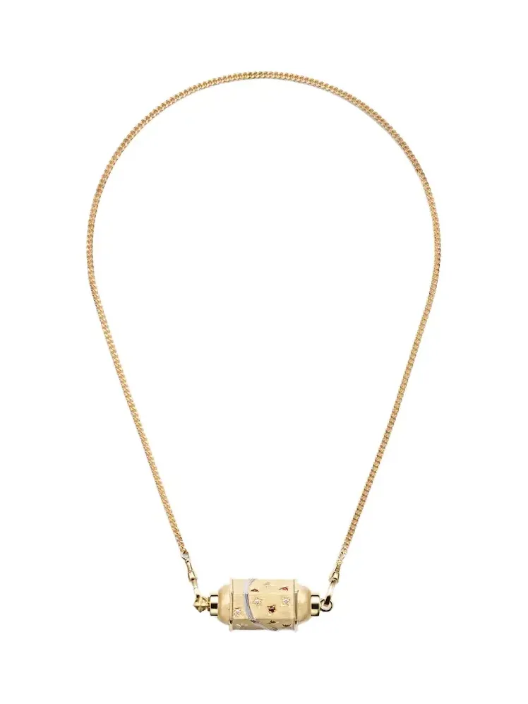 Milky Way 18kt gold locket necklace with diamonds and rubies