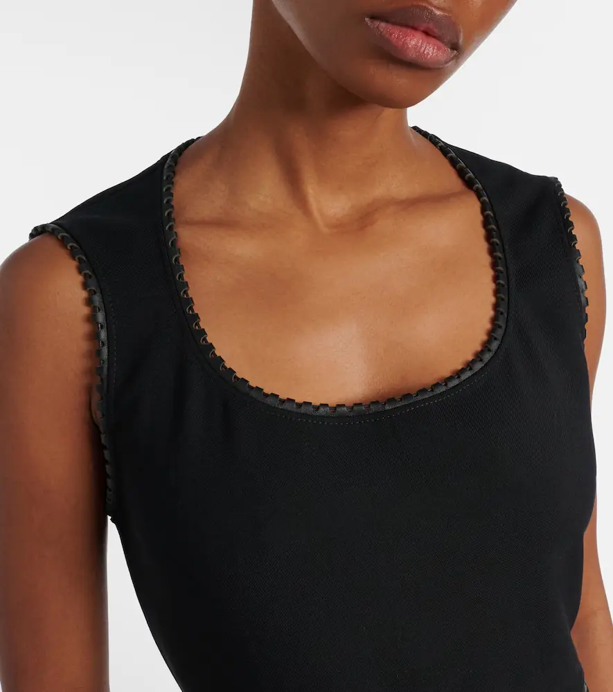 ALAÏA ALAÏA Leather-trimmed wool midi dress | Thumbnail 2